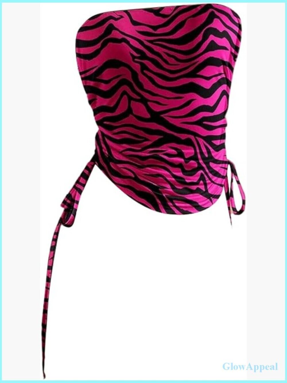 Y2K Strapless Tube Top, Zebra Print, Drawstring Sides, Polyester Blend